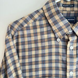 90s Plaid Button-down Shirt Van Heusen Large Vintage